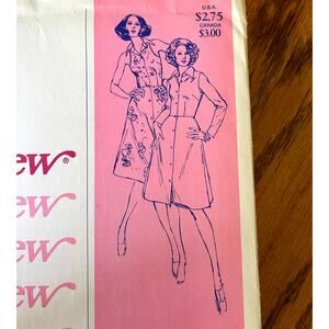 UNCUT Vintage 1970s Stretch & Sew 1510 Sewing Pattern Sz XXS-XL Button Up Dress